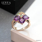 LENYA แหวนเงินแท้ ประดับพลอยอเมทิสต์ ซิทริน ซาโวไรท์ และ CZ