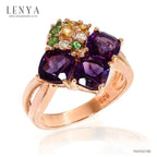 LENYA แหวนเงินแท้ ประดับพลอยอเมทิสต์ ซิทริน ซาโวไรท์ และ CZ