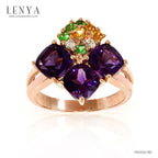LENYA แหวนเงินแท้ ประดับพลอยอเมทิสต์ ซิทริน ซาโวไรท์ และ CZ
