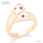 LENYA แหวนเงินแท้ ประดับด้วยอัญมณี Ruby(ทับทิม) และ Cubic Zirconia(CZ) ดีไซน์สุดเก๋สวยสะดุดตากล้าท้าทายทุกสถานการณ์ ตัวเรือนชุบพิ้งโกล์ด