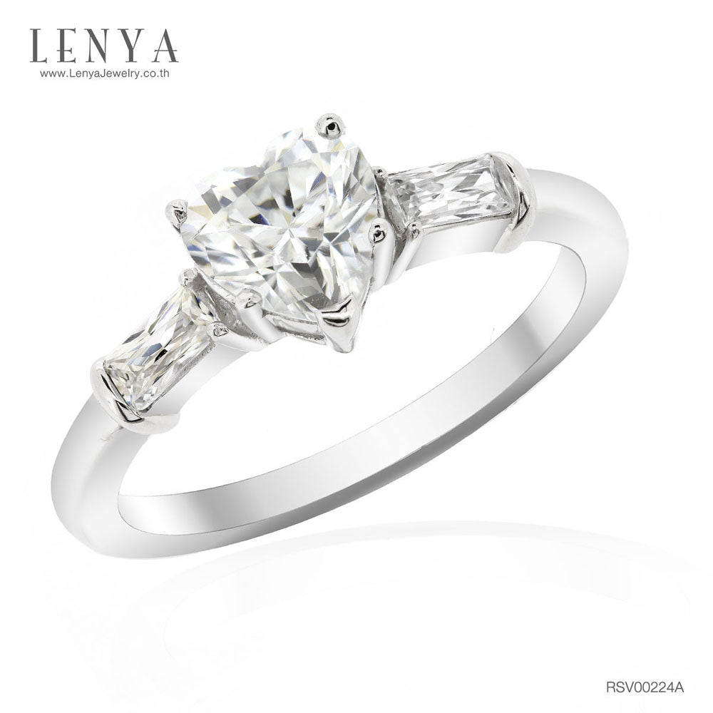 LENYA แหวน CZ Diamondlike ดีไซน์รูปทรงหัวใจสวยหรู ขนาด 6?6 มิล ตัวเรือนเงินแท้925 ชุบทองคำขาว