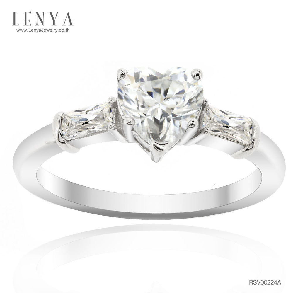 LENYA แหวน CZ Diamondlike ดีไซน์รูปทรงหัวใจสวยหรู ขนาด 6?6 มิล ตัวเรือนเงินแท้925 ชุบทองคำขาว