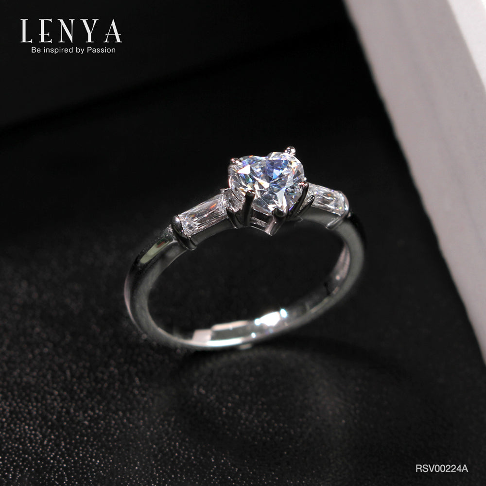 LENYA แหวน CZ Diamondlike ดีไซน์รูปทรงหัวใจสวยหรู ขนาด 6?6 มิล ตัวเรือนเงินแท้925 ชุบทองคำขาว