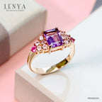 LENYA แหวนแหวนสีม่วง ประดับแซฟไฟซ์สีชมพู และทับทิม ตัวเรือนเงินแท้ชุบสีพิ้งค์โกลด์ (Pink Gold)