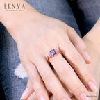 LENYA แหวนแหวนสีม่วง ประดับแซฟไฟซ์สีชมพู และทับทิม ตัวเรือนเงินแท้ชุบสีพิ้งค์โกลด์ (Pink Gold)