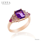 LENYA แหวนแหวนสีม่วง ประดับแซฟไฟซ์สีชมพู และทับทิม ตัวเรือนเงินแท้ชุบสีพิ้งค์โกลด์ (Pink Gold)