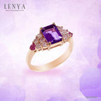 LENYA แหวนแหวนสีม่วง ประดับแซฟไฟซ์สีชมพู และทับทิม ตัวเรือนเงินแท้ชุบสีพิ้งค์โกลด์ (Pink Gold)