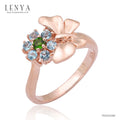LENYA แหวนดีไซน์น่ารัก ผีเสื้อและดอกไม้ประดับพลอยบลูโทปาซ(Blue Topaz) และพลอยโครมไดออฟไซด์ (Chrome diopsid) ตัวเรือนเงินแท้ชุบสีพิงค์โกลด์