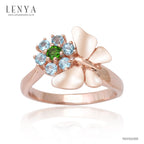 LENYA แหวนดีไซน์น่ารัก ผีเสื้อและดอกไม้ประดับพลอยบลูโทปาซ(Blue Topaz) และพลอยโครมไดออฟไซด์ (Chrome diopsid) ตัวเรือนเงินแท้ชุบสีพิงค์โกลด์