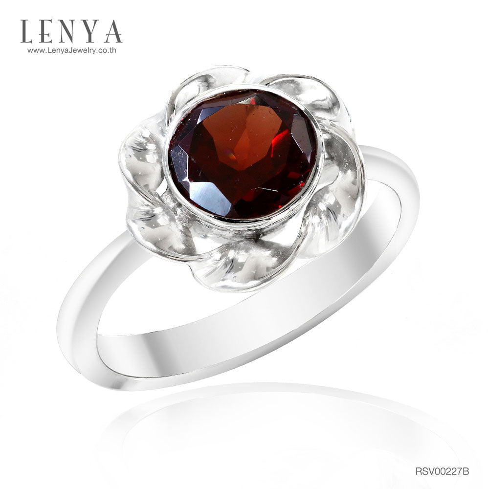 LENYA แหวนเงินแท้ ประดับพลอยโกเมน (Garnet) เสริมบุคลิกความมั่นใจ เสริมให้ร่ำรวย อัญมณีประจำเดือนมกราคม