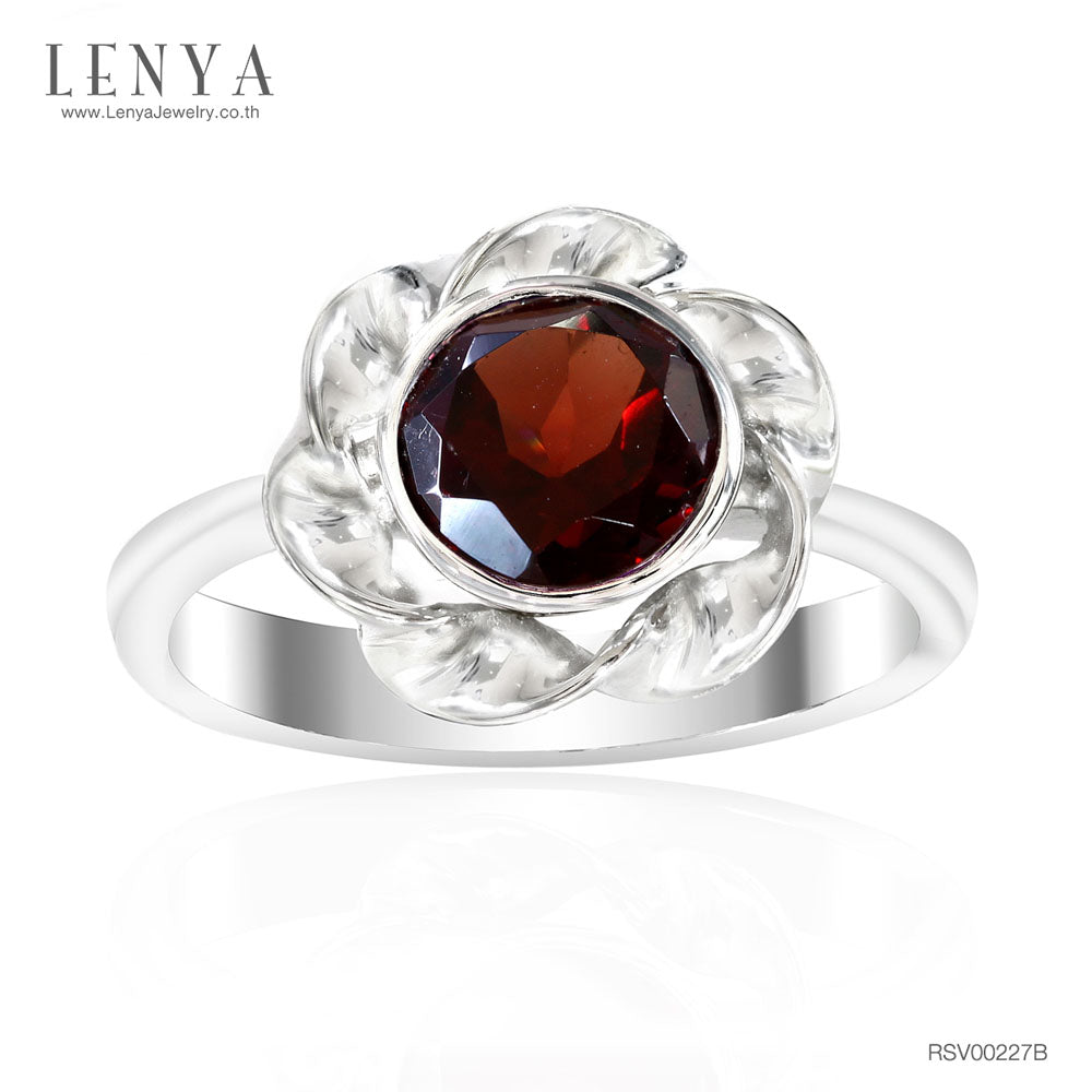 LENYA แหวนเงินแท้ ประดับพลอยโกเมน (Garnet) เสริมบุคลิกความมั่นใจ เสริมให้ร่ำรวย อัญมณีประจำเดือนมกราคม