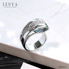 LENYA แหวน บลูโทแพซ(Blue Topaz) เพิ่มระยิบระยับด้วย คิวบิกเซอร์โคเนีย (Cubic Zirconia) สีขาวเม็ดเล๊กๆ ตัวเรือนเงินแท้ 925 ชุบทองคำขาว