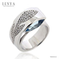 LENYA แหวน บลูโทแพซ(Blue Topaz) เพิ่มระยิบระยับด้วย คิวบิกเซอร์โคเนีย (Cubic Zirconia) สีขาวเม็ดเล๊กๆ ตัวเรือนเงินแท้ 925 ชุบทองคำขาว