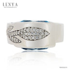 LENYA แหวน บลูโทแพซ(Blue Topaz) เพิ่มระยิบระยับด้วย คิวบิกเซอร์โคเนีย (Cubic Zirconia) สีขาวเม็ดเล๊กๆ ตัวเรือนเงินแท้ 925 ชุบทองคำขาว
