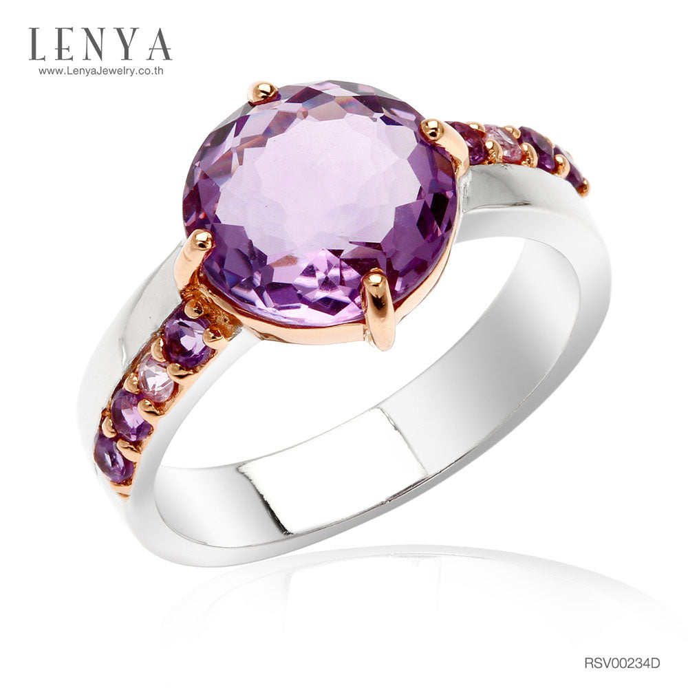 LENYA แหวนพลอยอเมทิสต์ เสริมความสงบใจ มีสติ มั่งคั่ง ขนาด 10 มิล ตัวเรือนเงินแท้925 ชุบทูโทน