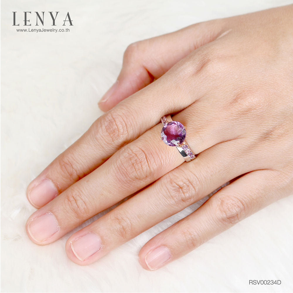 LENYA แหวนพลอยอเมทิสต์ เสริมความสงบใจ มีสติ มั่งคั่ง ขนาด 10 มิล ตัวเรือนเงินแท้925 ชุบทูโทน