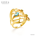 LENYA แหวนดอกไม้ ประดับบลูโทแพซ เพอริดอทและโครมไดออปไซด์ ตัวเรือนเงินแท้ ชุบทอง 18K หวานสดใส เหมือนดอกไม้ยามเช้า