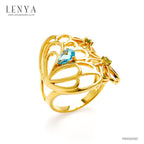 LENYA แหวนดอกไม้ ประดับบลูโทแพซ เพอริดอทและโครมไดออปไซด์ ตัวเรือนเงินแท้ ชุบทอง 18K หวานสดใส เหมือนดอกไม้ยามเช้า