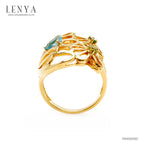 LENYA แหวนดอกไม้ ประดับบลูโทแพซ เพอริดอทและโครมไดออปไซด์ ตัวเรือนเงินแท้ ชุบทอง 18K หวานสดใส เหมือนดอกไม้ยามเช้า