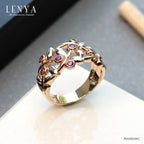 LENYA แหวน ประดับพลอยอะเมทิสต์ (Amethyst) โดดเด่นด้วยเทคนิคพิเศษ ด้วยการชุบทองคำขาวที่ใบไม้ บนตัวเรือนเงินแท้ชุบสีพิ้งค์โกลด์ (Pink Gold)