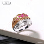 LENYA แหวนทับทิม ลายใบไม้ ตัวเรือนเงินแท้ ชุบทูโทนสีขาวโรเดียมและพิงค์โกลด์ คอลเล็คชั่นซัมเมอร์ เพื่อสาวๆวัยทำงาน