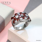 LENYA แหวนโกเมน(Garnet)  ประดับด้วยคิวบิกเซอร์โคเนีย (Cubic Zirconia) ตัวเรือนเงินแท้ 925 ชุบทองขาว