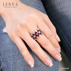 LENYA แหวนโกเมน(Garnet)  ประดับด้วยคิวบิกเซอร์โคเนีย (Cubic Zirconia) ตัวเรือนเงินแท้ 925 ชุบทองขาว