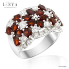 LENYA แหวนโกเมน(Garnet)  ประดับด้วยคิวบิกเซอร์โคเนีย (Cubic Zirconia) ตัวเรือนเงินแท้ 925 ชุบทองขาว