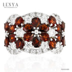 LENYA แหวนโกเมน(Garnet) ประดับด้วยคิวบิกเซอร์โคเนีย (Cubic Zirconia) ตัวเรือนเงินแท้ 925 ชุบทองขาว