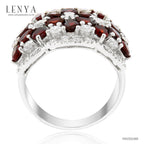 LENYA แหวนโกเมน(Garnet)  ประดับด้วยคิวบิกเซอร์โคเนีย (Cubic Zirconia) ตัวเรือนเงินแท้ 925 ชุบทองขาว
