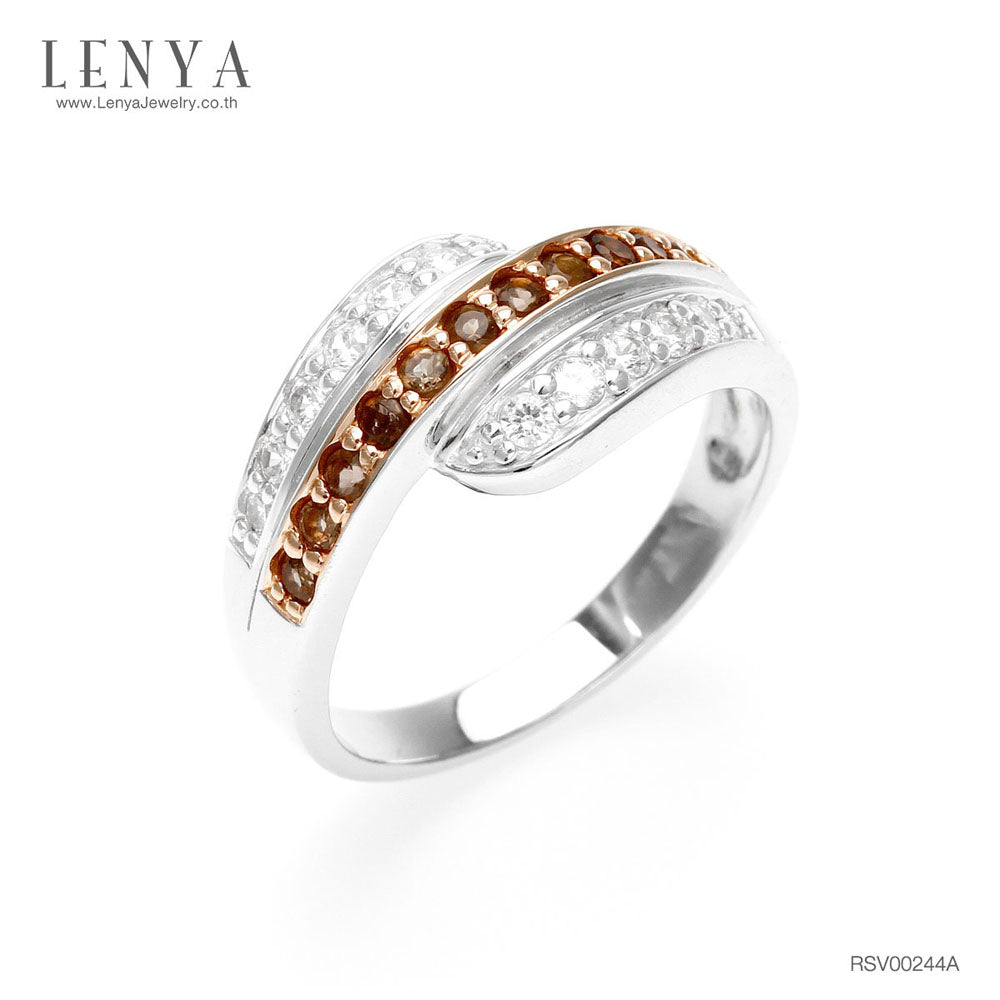 LENYA แหวนพลอยสโมคกี้ควอตซ์ เสริมพลังในการปกป้องคุ้มครอง ขนาด 1.75 มิล ตัวเรือนเงินแท้925 ชุบทูโทน