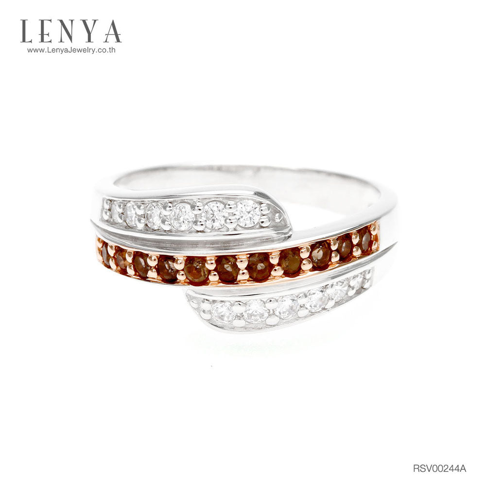 LENYA แหวนพลอยสโมคกี้ควอตซ์ เสริมพลังในการปกป้องคุ้มครอง ขนาด 1.75 มิล ตัวเรือนเงินแท้925 ชุบทูโทน