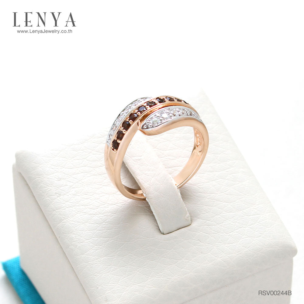 LENYA แหวน ประดับพลอยสโมคกี้ควอทซ์ (Smoky Quartz) และเพชรDiamondLike ตัวเรือนเงินแท้ชุบสีพิ้งค์โกลด์ (Pink Gold)