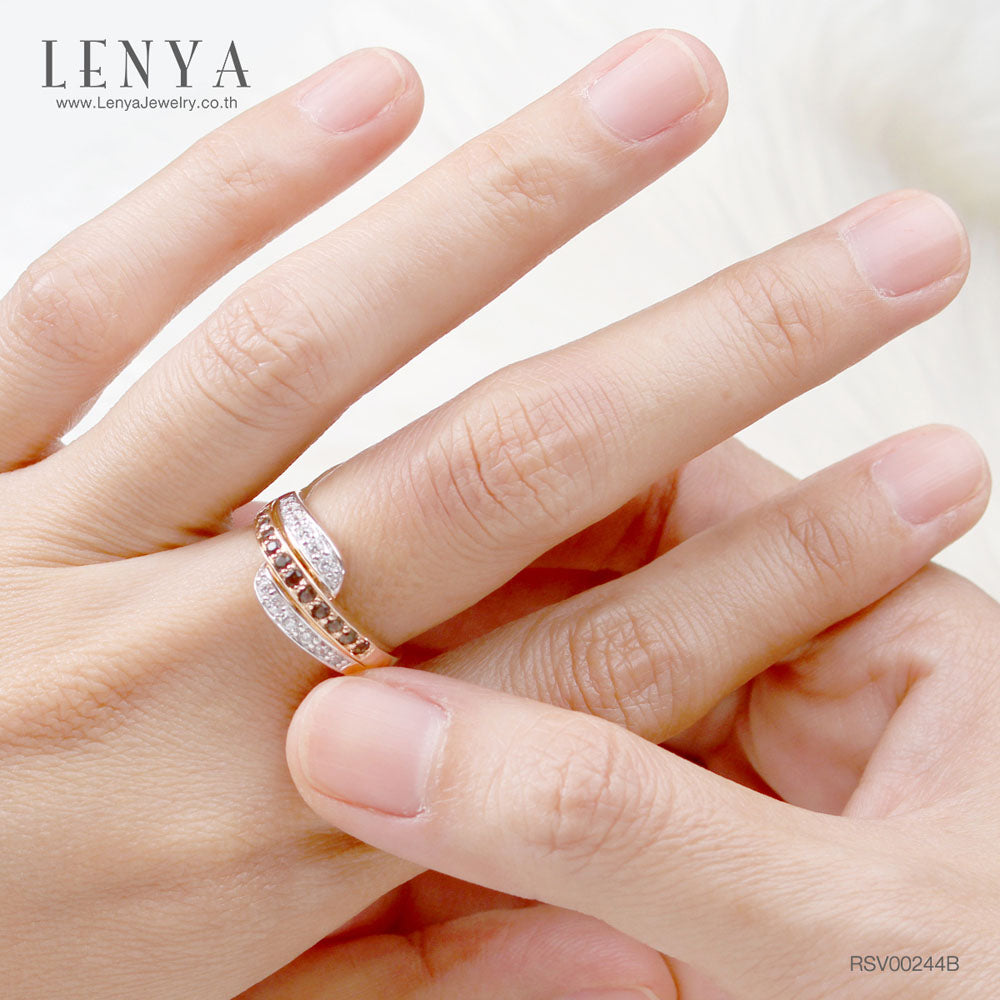 LENYA แหวน ประดับพลอยสโมคกี้ควอทซ์ (Smoky Quartz) และเพชรDiamondLike ตัวเรือนเงินแท้ชุบสีพิ้งค์โกลด์ (Pink Gold)