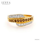 LENYA แหวน LENYA ประดับพลอยสโมคกี้ควอทซ์ (Smoky Quartz) และเพชรDiamondLike ตัวเรือนเงินแท้ชุบสีทอง 18K