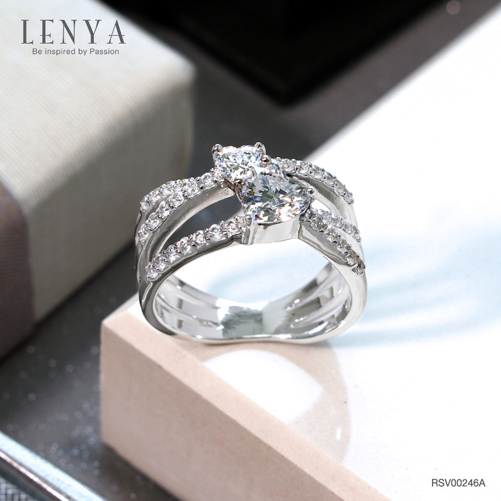 LENYA แหวน DiamondLike ทรงหัวใจ ขนาด 6 มิล และ 4 มิล ตัวเรือนเงินแท้ 925 ชุบทองคำขาว ดีไซน์ดั่งสองหัวใจที่สวมกอดกัน ใครที่หัวใจฉ่ำรัก ต้องใส่ค่ะ