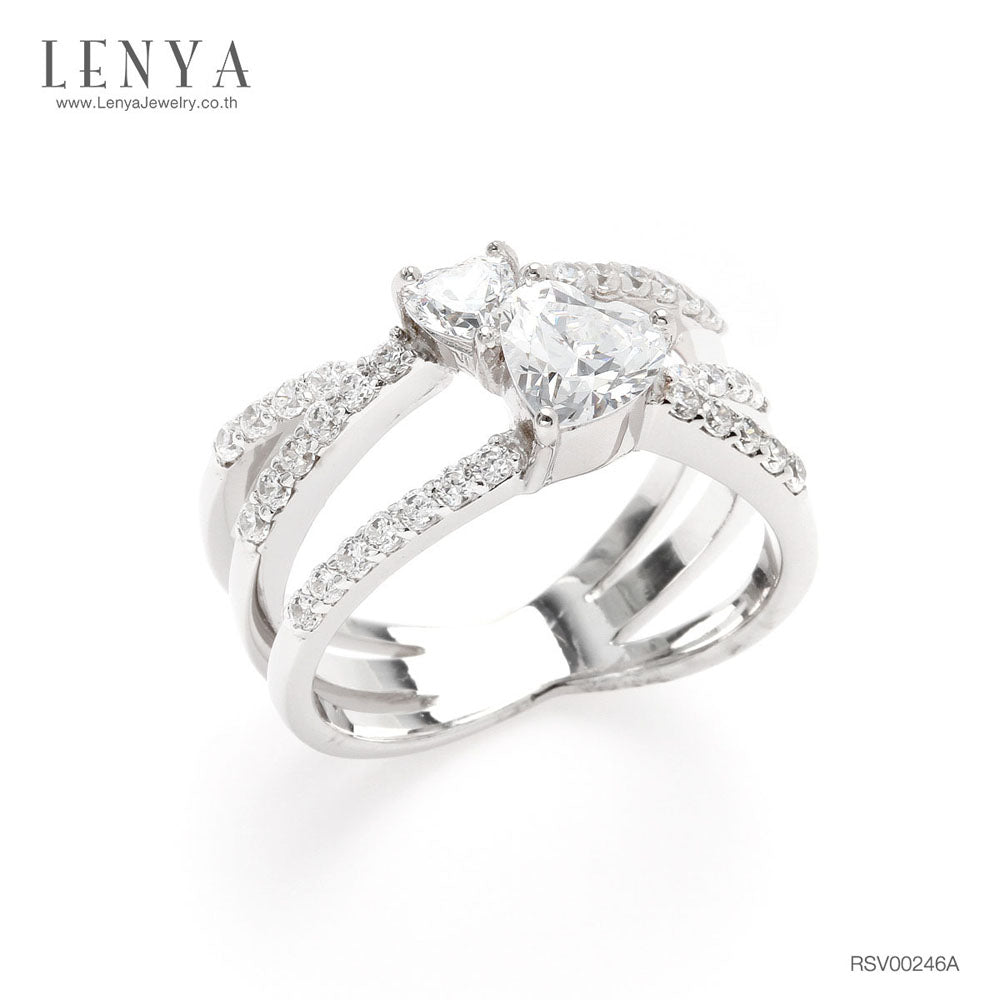 LENYA แหวน DiamondLike ทรงหัวใจ ขนาด 6 มิล และ 4 มิล ตัวเรือนเงินแท้ 925 ชุบทองคำขาว ดีไซน์ดั่งสองหัวใจที่สวมกอดกัน ใครที่หัวใจฉ่ำรัก ต้องใส่ค่ะ