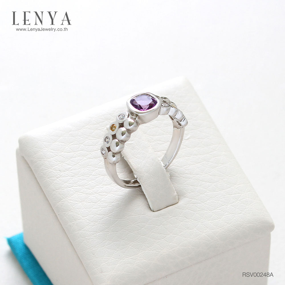 LENYA แหวนพลอยอเมทิสต์ เสริมความสงบใจ มีสติ มั่งคั่ง ขนาด 5 มิล ตัวเรือนเงินแท้925 ชุบทองคำขาว