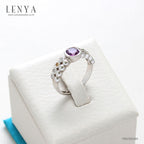 LENYA แหวนพลอยอเมทิสต์ เสริมความสงบใจ มีสติ มั่งคั่ง ขนาด 5 มิล ตัวเรือนเงินแท้925 ชุบทองคำขาว