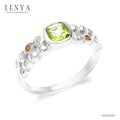 LENYA แหวนเงินแท้ ชุบทองขาว ประดับพลอยสีเขียวเพอริดอท(Peridot) ทรงสี่เหลี่ยม เม็ดกลมเล็กสีเหลือง ซิทริน ( Citrine) และ คิวบิกเซอร์โคเนีย (Cubic Zirconia) ดีไซน์สุดเก๋ เท่ห์แบบไม่ซ้ำใคร