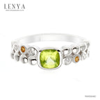 LENYA แหวนเงินแท้ ชุบทองขาว ประดับพลอยสีเขียวเพอริดอท(Peridot) ทรงสี่เหลี่ยม เม็ดกลมเล็กสีเหลือง ซิทริน ( Citrine) และ คิวบิกเซอร์โคเนีย (Cubic Zirconia) ดีไซน์สุดเก๋ เท่ห์แบบไม่ซ้ำใคร