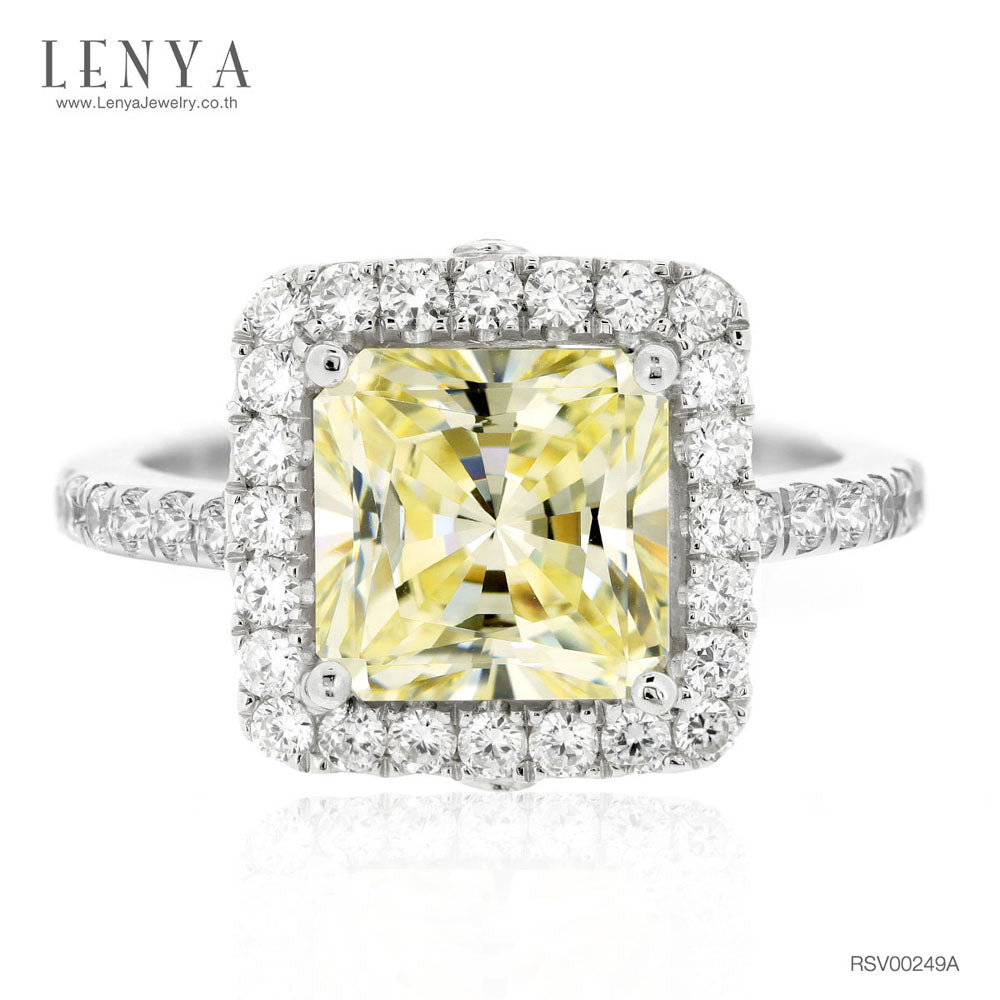 LENYA แหวน CZ สีเหลือง Diamondlike เสริมบุคลิกและความมั่นใจ ขนาด9มิล ตัวเรือนเงินแท้925 ชุบทองคำขาว