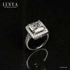LENYA แหวน CZ สีเหลือง Diamondlike เสริมบุคลิกและความมั่นใจ ขนาด9มิล ตัวเรือนเงินแท้925 ชุบทองคำขาว