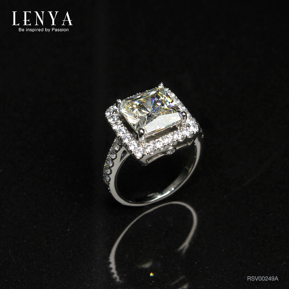 LENYA แหวน CZ สีเหลือง Diamondlike เสริมบุคลิกและความมั่นใจ ขนาด9มิล ตัวเรือนเงินแท้925 ชุบทองคำขาว