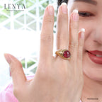 LENYA แหวนทับทิมแท้(Ruby) สีแดง ตัวเรือนเงินแท้ชุบทองคำ ดีไซน์สวยโดดเด่น เหมาะกับเป็นของขวัญให้คนที่คุณรัก