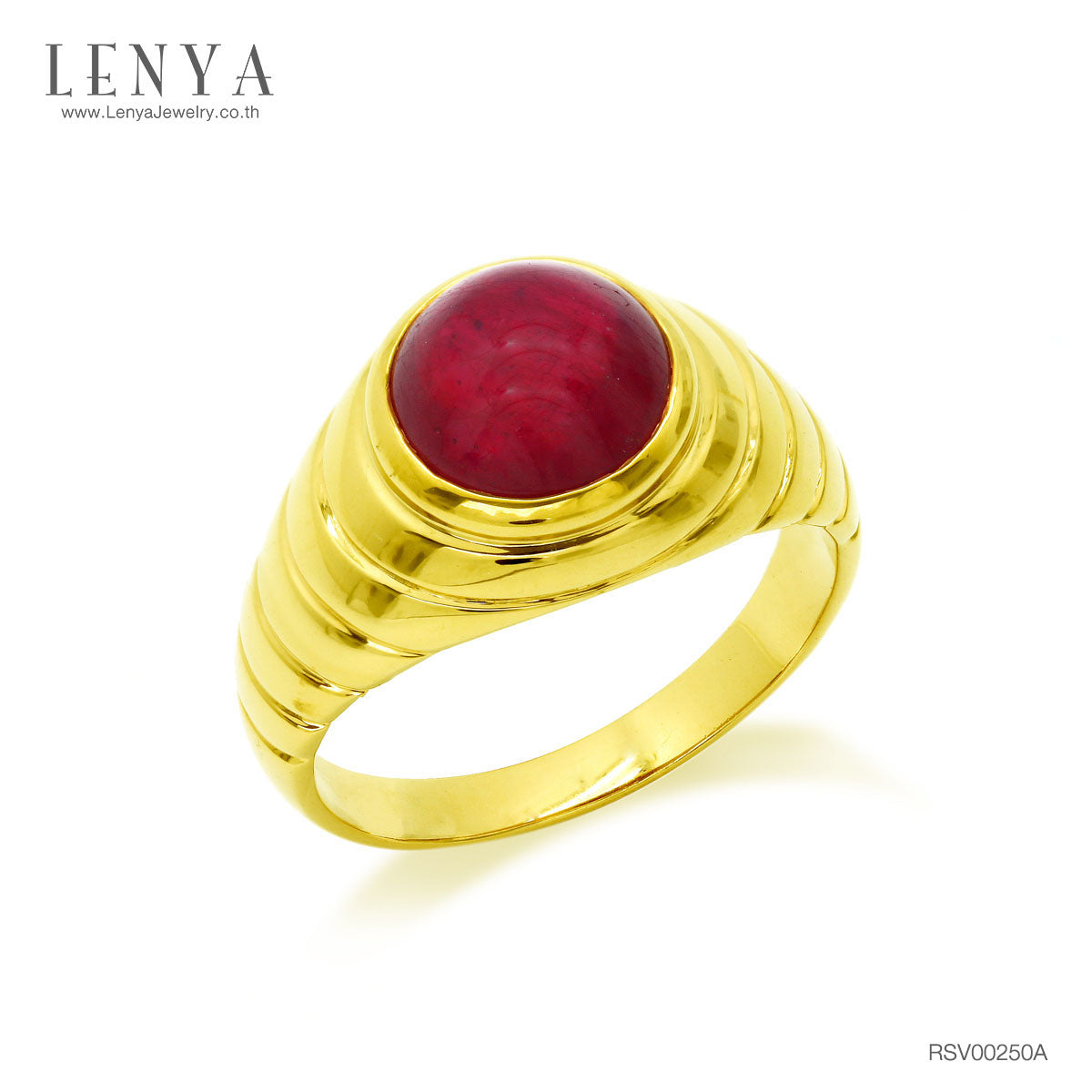 LENYA แหวนทับทิมแท้(Ruby) สีแดง ตัวเรือนเงินแท้ชุบทองคำ ดีไซน์สวยโดดเด่น เหมาะกับเป็นของขวัญให้คนที่คุณรัก