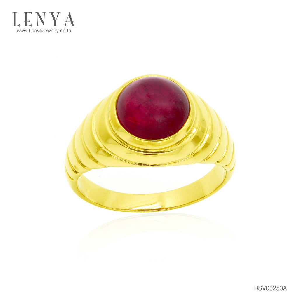 LENYA แหวนทับทิมแท้(Ruby) สีแดง ตัวเรือนเงินแท้ชุบทองคำ ดีไซน์สวยโดดเด่น เหมาะกับเป็นของขวัญให้คนที่คุณรัก