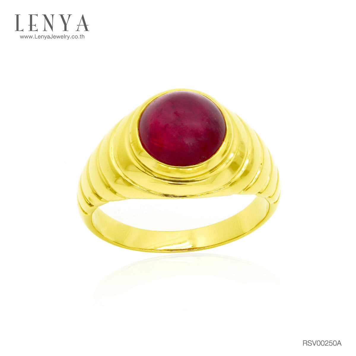 LENYA แหวนทับทิมแท้(Ruby) สีแดง ตัวเรือนเงินแท้ชุบทองคำ ดีไซน์สวยโดดเด่น เหมาะกับเป็นของขวัญให้คนที่คุณรัก