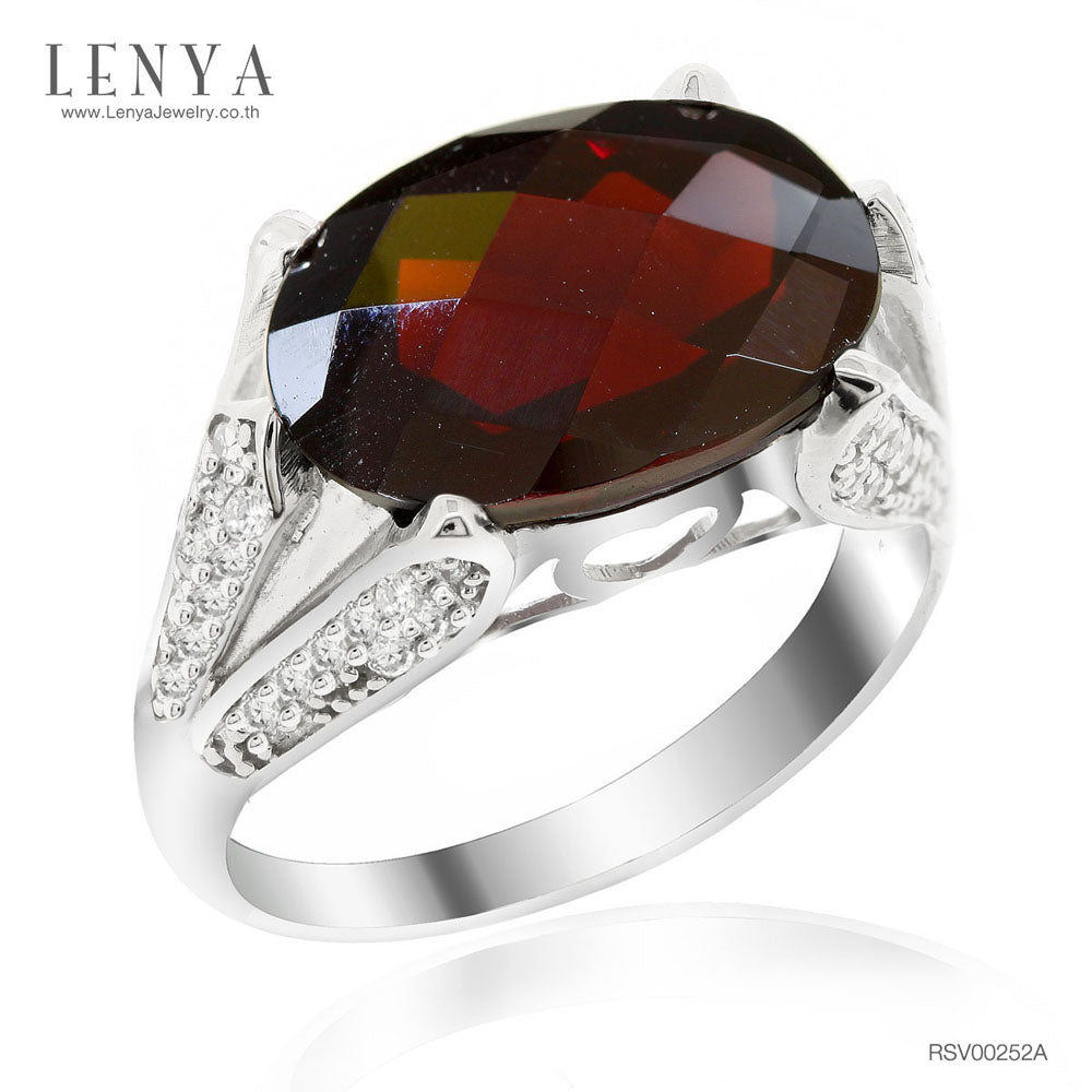 LENYA แหวนเงินแท้ ประดับพลอยโกเมน (Garnet) เสริมบุคลิกความมั่นใจ เสริมให้ร่ำรวย อัญมณีประจำเดือนมกราคม
