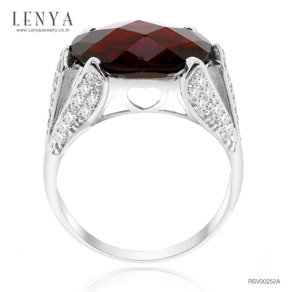 LENYA แหวนเงินแท้ ประดับพลอยโกเมน (Garnet) เสริมบุคลิกความมั่นใจ เสริมให้ร่ำรวย อัญมณีประจำเดือนมกราคม